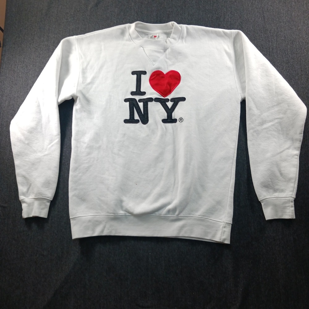 I Love NY Sweatshirt White Embroidered Heart Crewneck Souvenir Medium